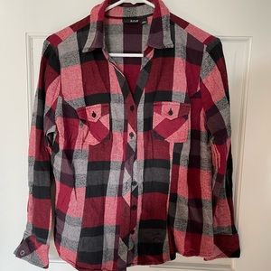 A.n.a Red and Black Plaid Button Up Shirt